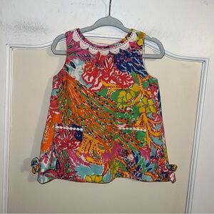 Lilly Pulitzer Baby Lilly Shift Dress in Cotton Poplin Fabric w/Lace Trim Detail
